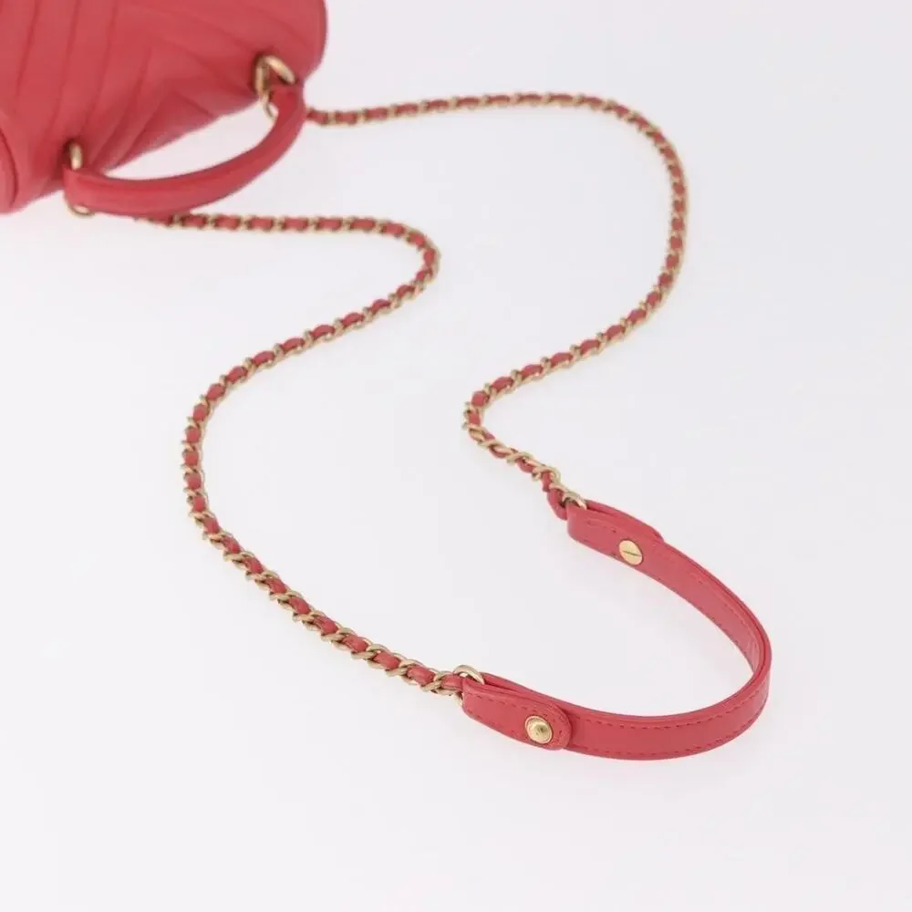 Chanel Chevron V Stitch Handbag Pink Lambskin Leather